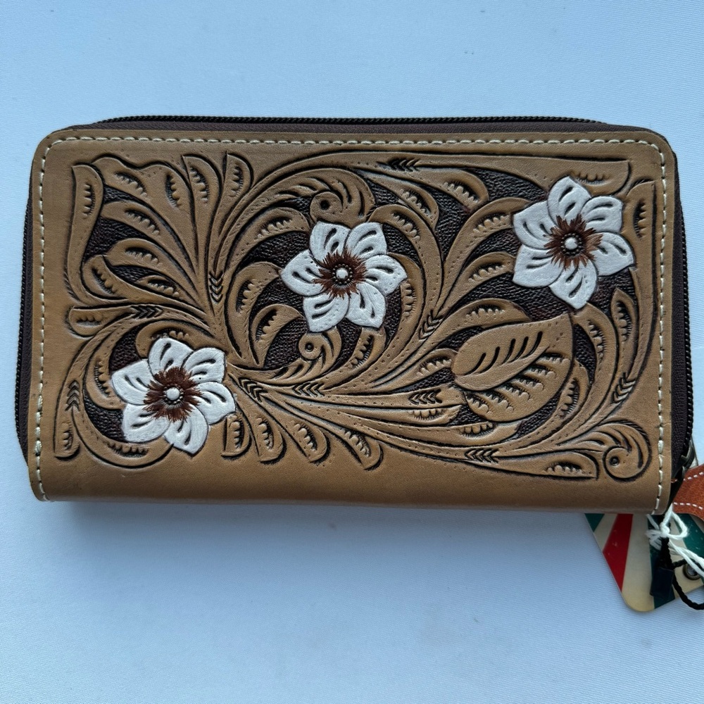 Genuine Leather Western Floral Spacious Wallet